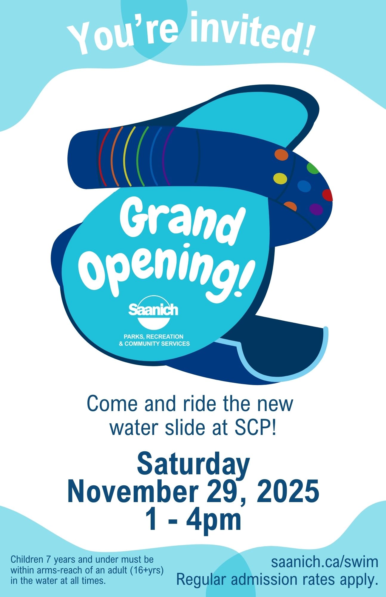 Join us for our grand opening celebration of the water slide on Saturday, November 29, from 1 to 4pm